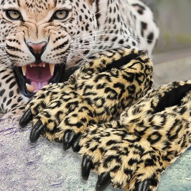 Winter Clothing Material - Projektant Leopard Claw kapcie domowe kobiety