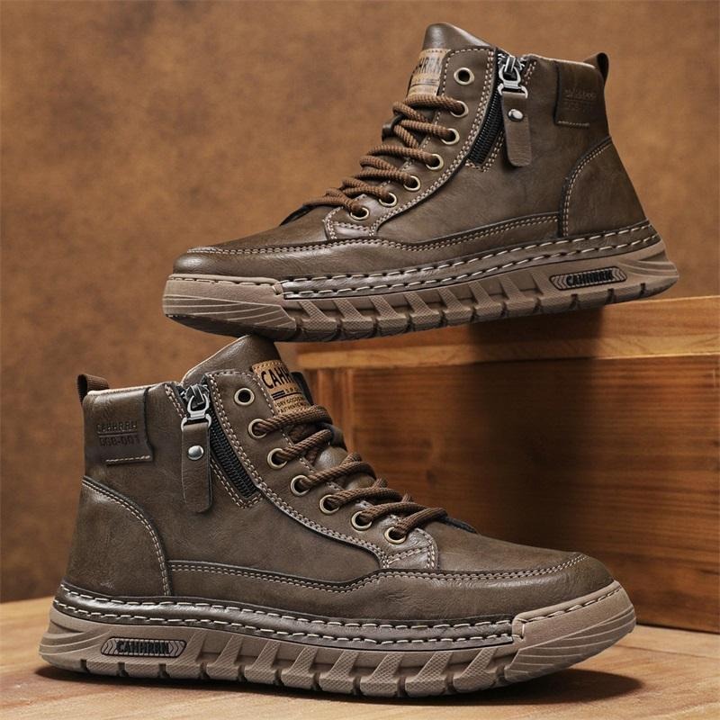 Winter Clothing Material - Męskie skórzane buty za kostkę na